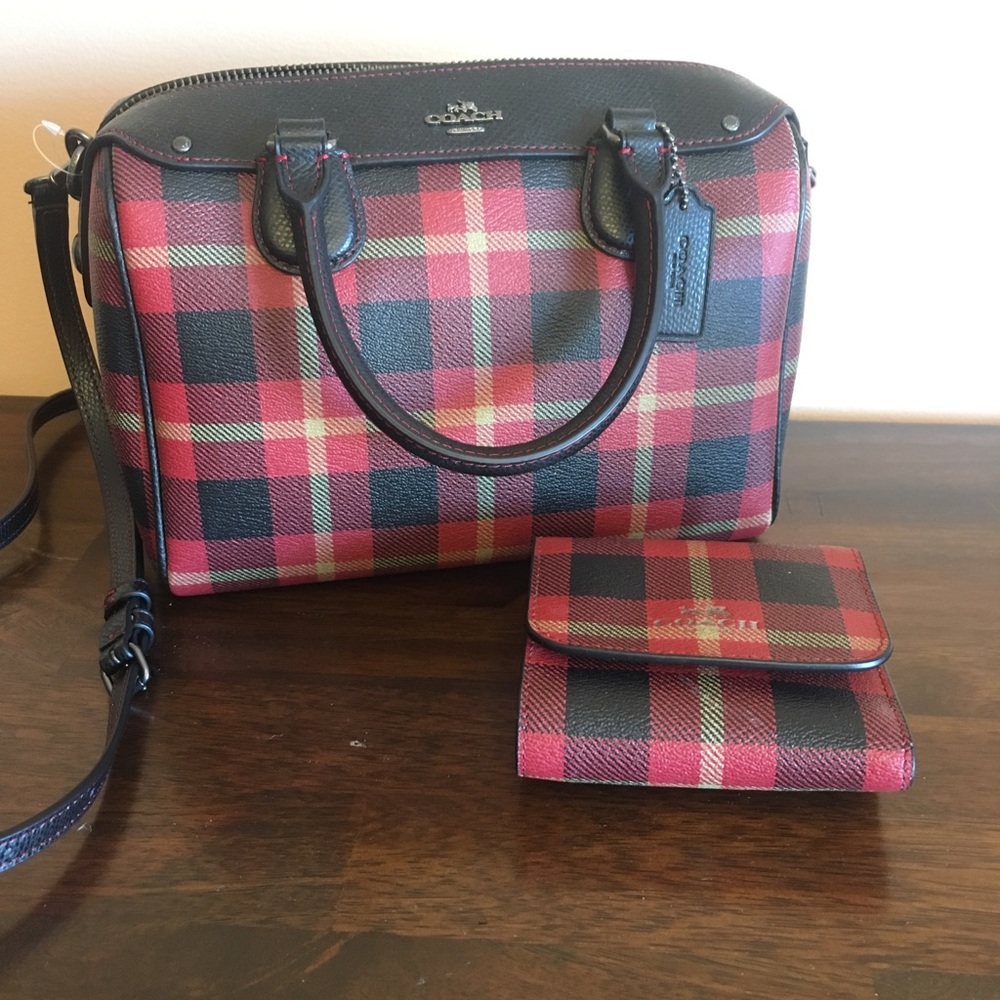 Coach Mini Bennett Satchel, Plaid, New, With Tags